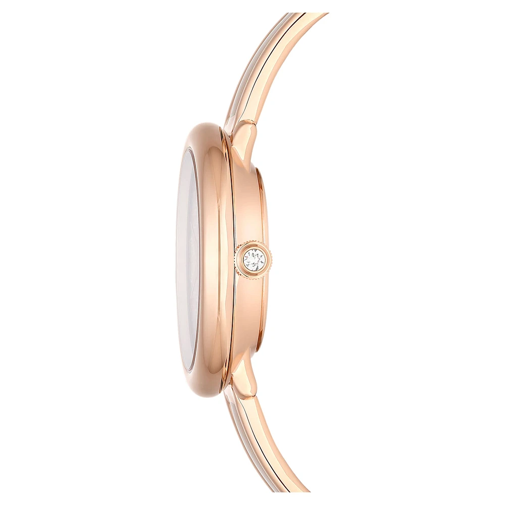 Crystalline bangle watch, Swiss Made, Metal bracelet, Beige, Rose gold-tone finish by SWAROVSKI