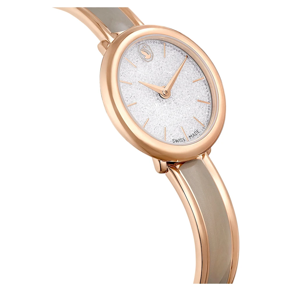 Crystalline bangle watch, Swiss Made, Metal bracelet, Beige, Rose gold-tone finish by SWAROVSKI