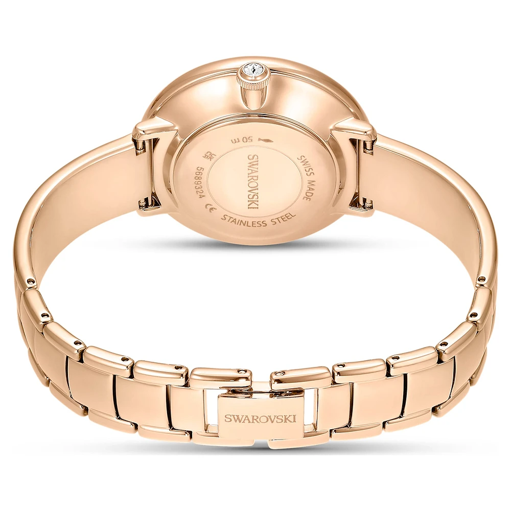 Crystalline bangle watch, Swiss Made, Metal bracelet, Green, Rose gold-tone finish by SWAROVSKI
