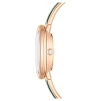 Crystalline bangle watch, Swiss Made, Metal bracelet, Green, Rose gold-tone finish by SWAROVSKI