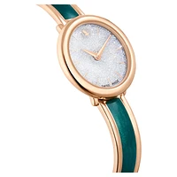 Crystalline bangle watch, Swiss Made, Metal bracelet, Green, Rose gold-tone finish by SWAROVSKI