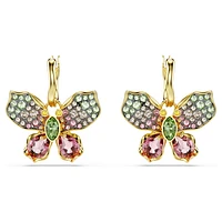 Idyllia drop earrings, Mixed cuts, Pavé, Butterfly, Multicoloured, Gold-tone plated by SWAROVSKI