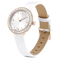 Matrix tennis watch, Swiss Made, Leather strap, White, Champagne gold-tone finish by SWAROVSKI
