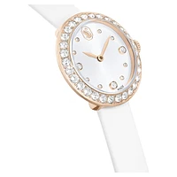 Matrix tennis watch, Swiss Made, Leather strap, White, Champagne gold-tone finish by SWAROVSKI