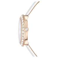 Matrix tennis watch, Swiss Made, Leather strap, White, Champagne gold-tone finish by SWAROVSKI
