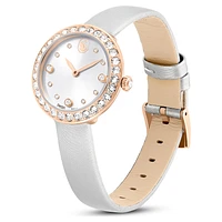 Matrix tennis watch, Swiss Made, Leather strap, Grey, Rose gold-tone finish by SWAROVSKI