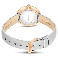Matrix tennis watch, Swiss Made, Leather strap, Grey, Rose gold-tone finish by SWAROVSKI