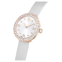 Matrix tennis watch, Swiss Made, Leather strap, Grey, Rose gold-tone finish by SWAROVSKI