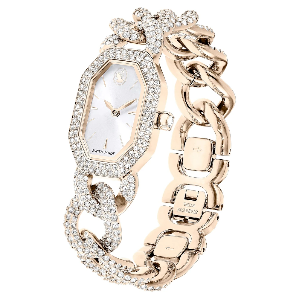 Dextera chain watch, Swiss Made, Crystal bracelet, White, Champagne gold-tone finish by SWAROVSKI