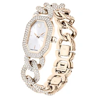 Dextera chain watch, Swiss Made, Crystal bracelet, White, Champagne gold-tone finish by SWAROVSKI