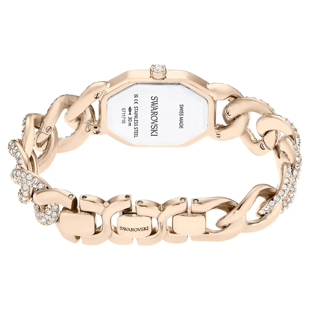 Dextera chain watch, Swiss Made, Crystal bracelet, White, Champagne gold-tone finish by SWAROVSKI