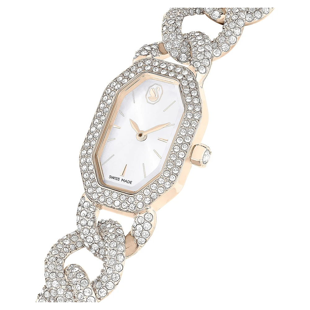 Dextera chain watch, Swiss Made, Crystal bracelet, White, Champagne gold-tone finish by SWAROVSKI
