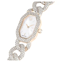 Dextera chain watch, Swiss Made, Crystal bracelet, White, Champagne gold-tone finish by SWAROVSKI