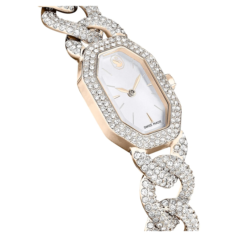 Dextera chain watch, Swiss Made, Crystal bracelet, White, Champagne gold-tone finish by SWAROVSKI