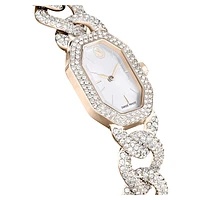 Dextera chain watch, Swiss Made, Crystal bracelet, White, Champagne gold-tone finish by SWAROVSKI