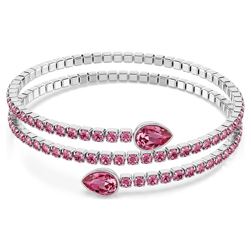 Twisty cuff, Mixed cuts, Pink, Rhodium plated by SWAROVSKI