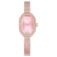 Dextera bangle watch, Swiss Made, Metal bracelet, Pink, Rose gold-tone plated by SWAROVSKI