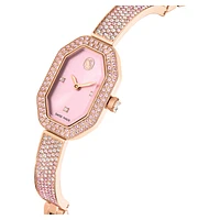 Dextera bangle watch, Swiss Made, Metal bracelet, Pink, Rose gold-tone plated by SWAROVSKI