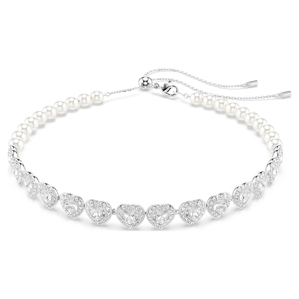 Ariana Grande x Swarovski Tennis choker, Mixed cuts, Crystal pearl, Heart, White, Rhodium plated by SWAROVSKI
