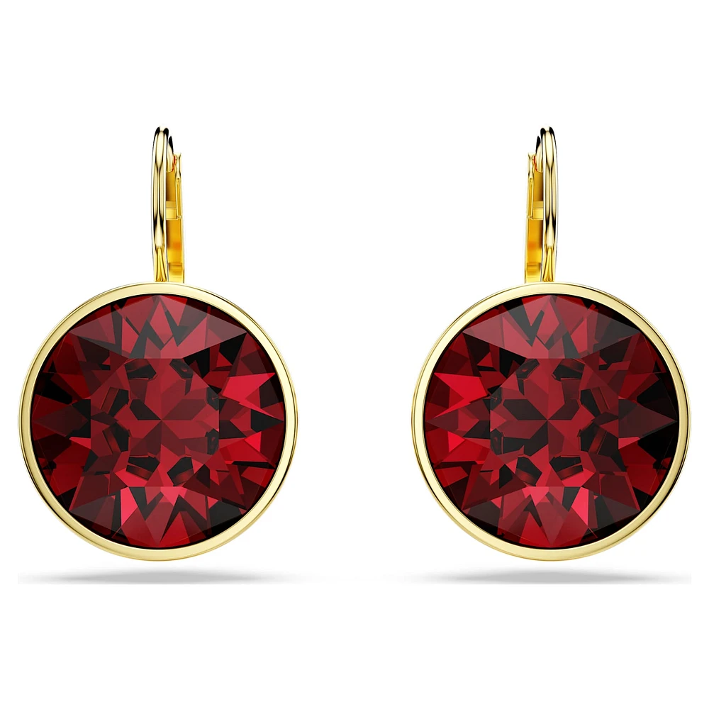 Bella drop earrings, Round cut, Red, Gold-tone plated by SWAROVSKI
