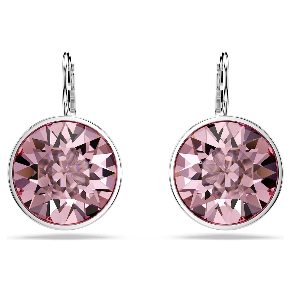 Bella drop earrings, Round cut, Pink, Rhodium plated by SWAROVSKI