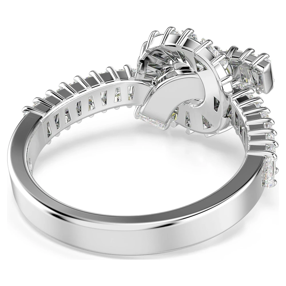 Matrix ring, Baguette cut, Knot, White, Rhodium plated by SWAROVSKI
