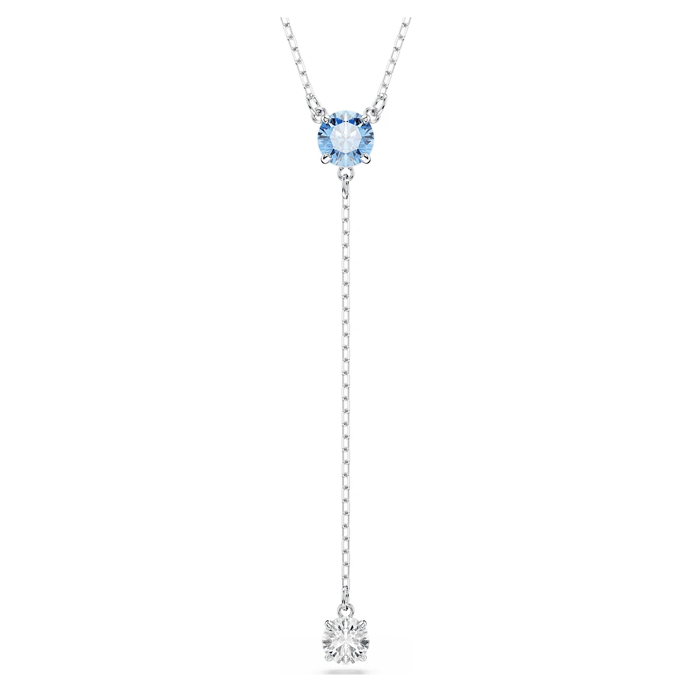 Stilla Attract Y necklace, Round cut, Blue, Rhodium plated by SWAROVSKI