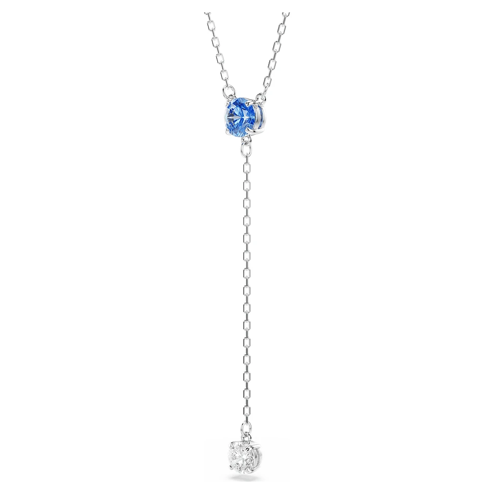 Stilla Attract Y necklace, Round cut, Blue, Rhodium plated by SWAROVSKI