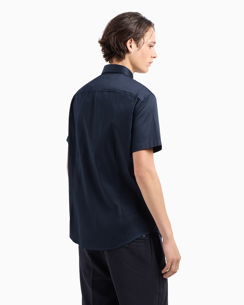 Armani Exchange - Slim fit short sleeve shirt in stretch satin, Man, Navy Blue, Size: S