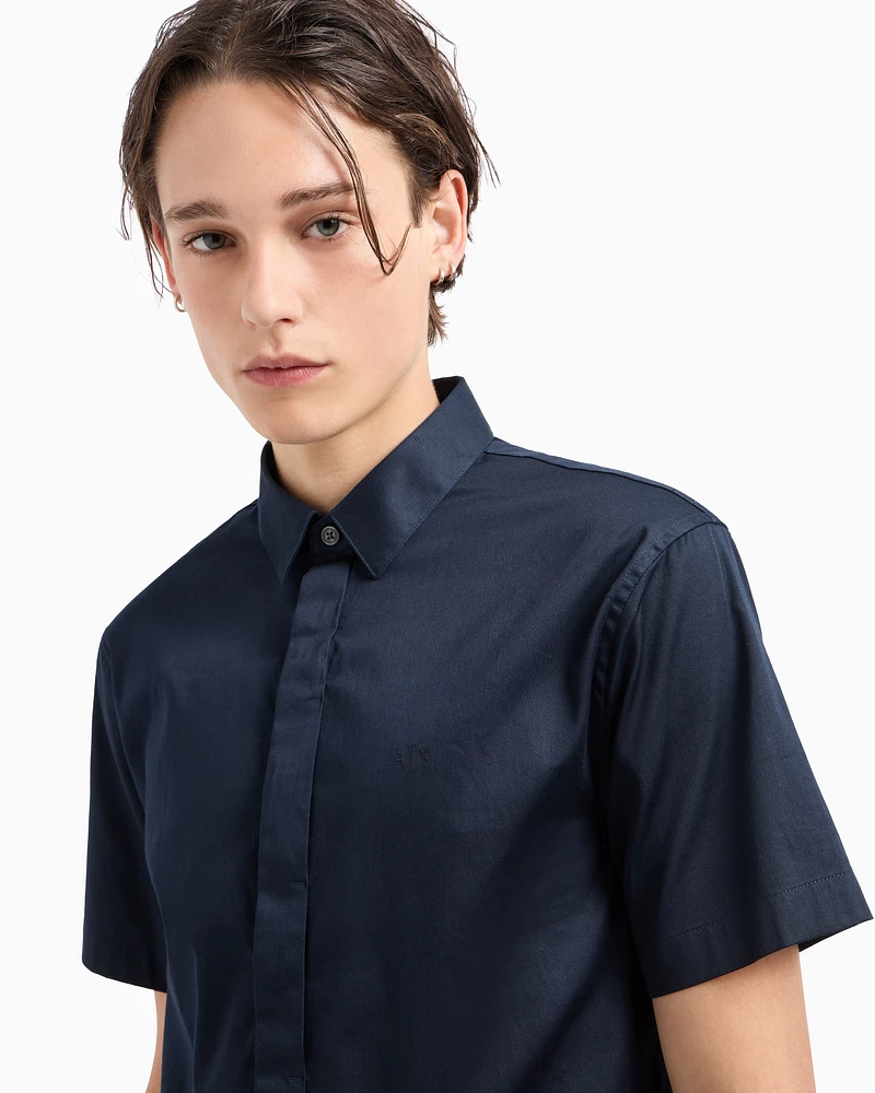 Armani Exchange - Slim fit short sleeve shirt in stretch satin, Man, Navy Blue, Size: S