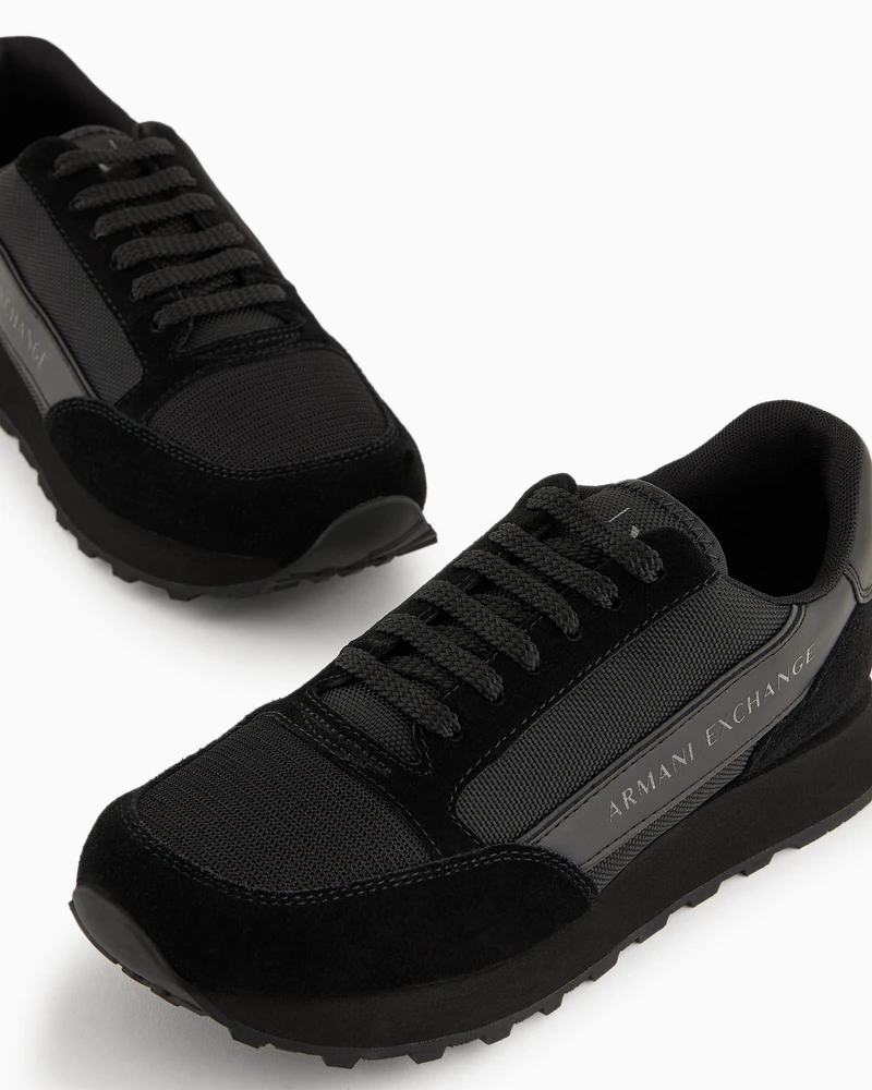 Armani Exchange - Suede sneakers with mesh inserts, Man, Black, Size: