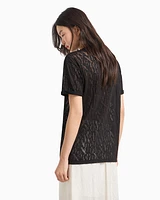 Armani Exchange -  Relaxed fit T-shirt flamed fabric with logo, Woman, Black, Size: