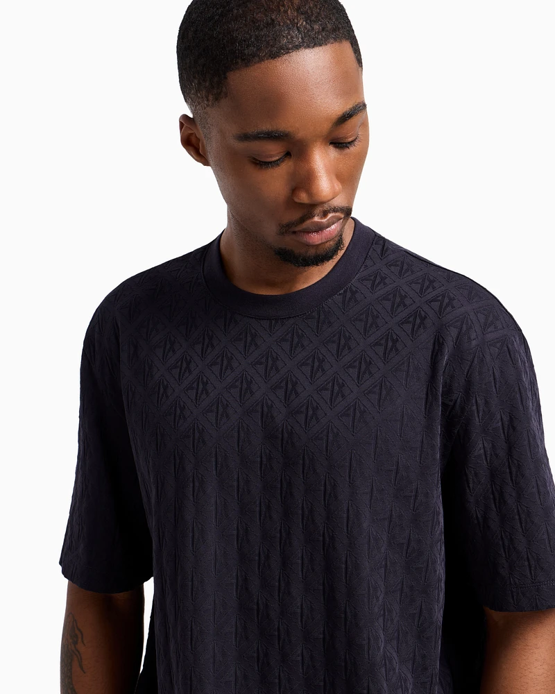 Armani Exchange - Regular fit cotton T-shirt with tone-on-tone allover logo, Man, Navy Blue, Size: