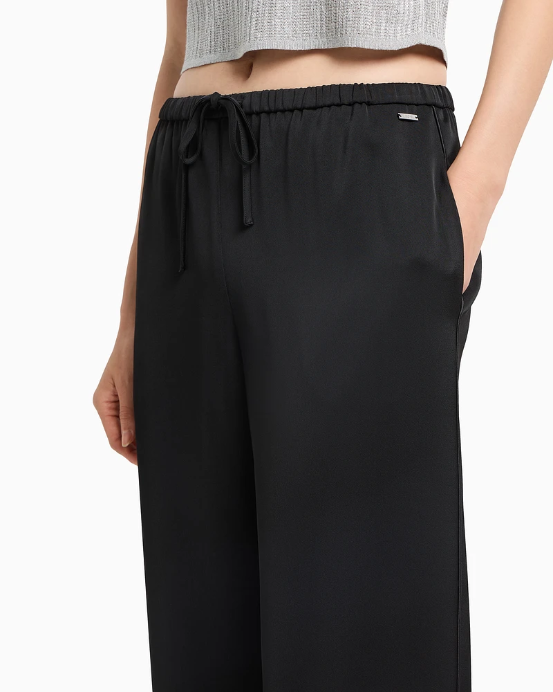 Armani Exchange - Palazzo trousers in matte satin fabric, Woman, Black, Size: 4
