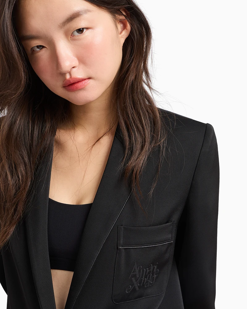 Armani Exchange - Single-breasted jacket matte satin fabric, Woman, Black, Size: