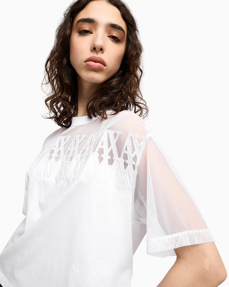 Armani Exchange - T-shirt with transparent insert, Woman, White, Size: