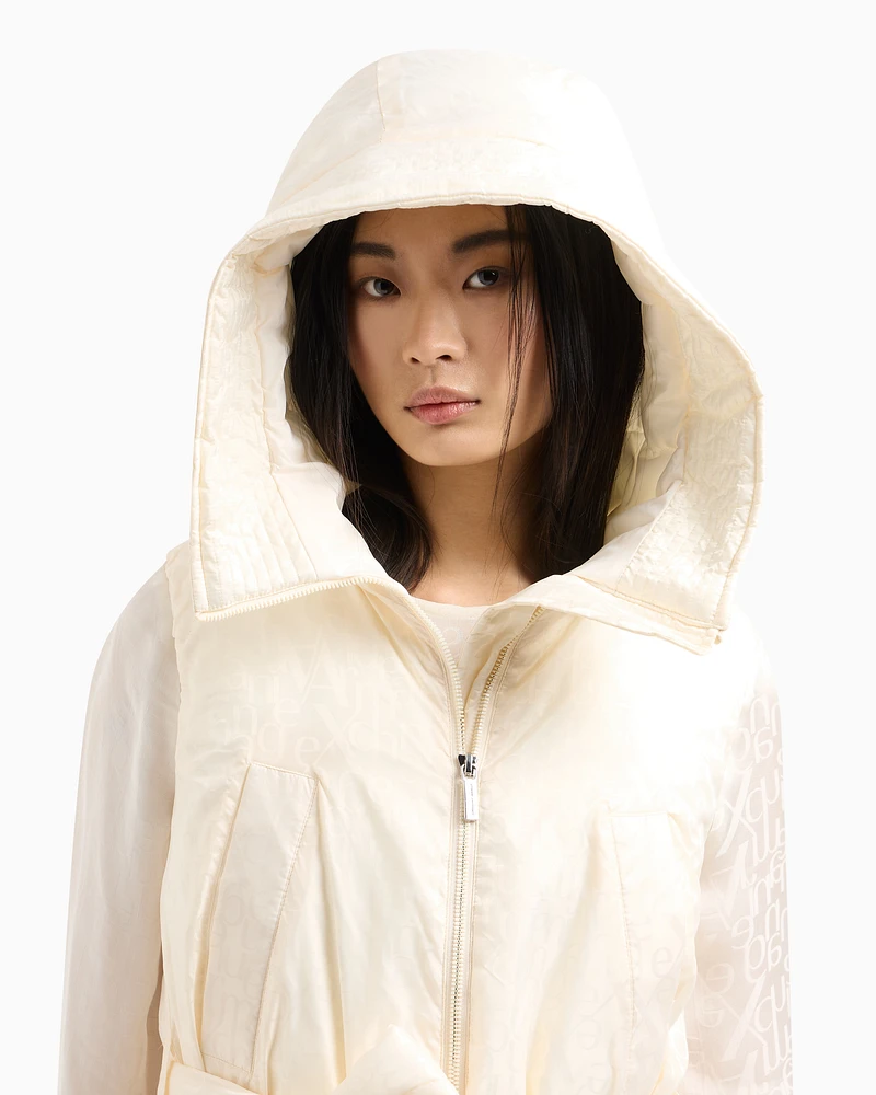 Armani Exchange - Long sleeveless jacket jacquard nylon with logo, Woman, White, Size: