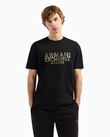 Armani Exchange - Regular fit T-shirt with blurred logo effect, Man, Black, Size: