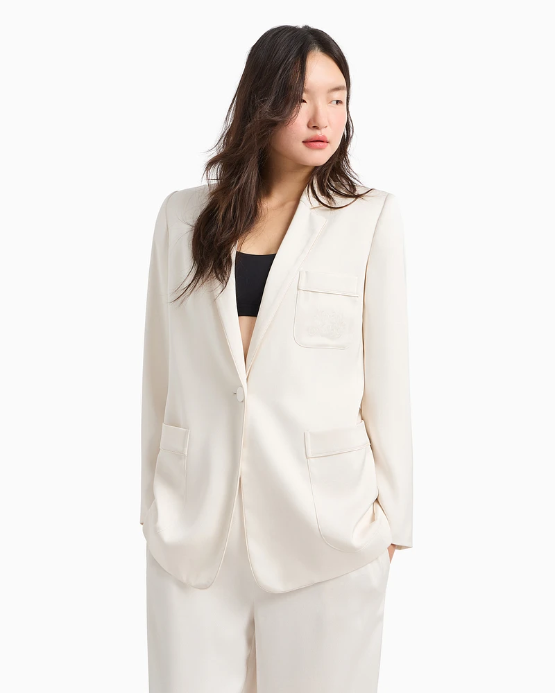 Armani Exchange - Single-breasted jacket matte satin fabric, Woman, White, Size: