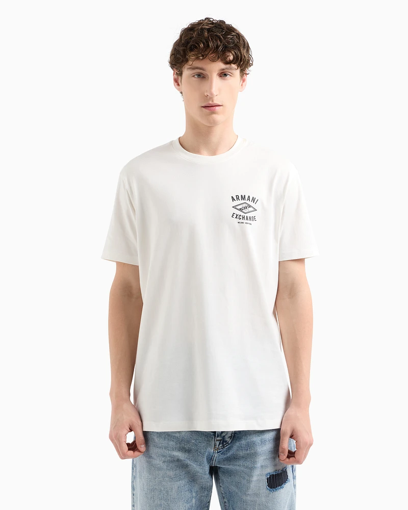 Armani Exchange - Regular fit T-shirt with central logo, Man, White, Size: