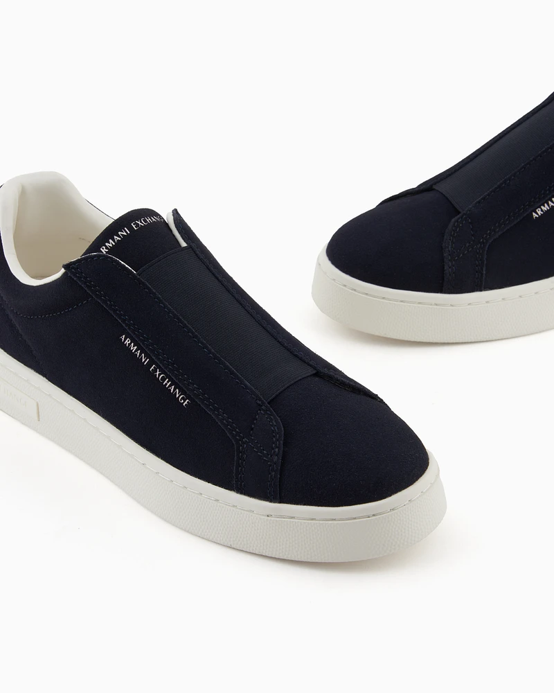 Armani Exchange - Leather sneakers with elastic, Man, Navy Blue, Size: