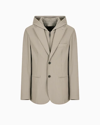 Emporio Armani - Canneté stretch nylon blazer with detachable inner panel and hood, Man, Beige, Size: