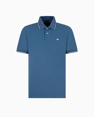 Emporio Armani - Slim-fit stretch piqué polo shirt with micro eagle, Man, Blue, Size: