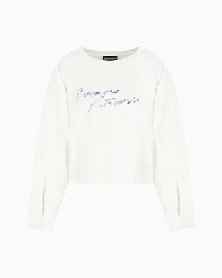 Emporio Armani - ASV French terry jersey sweatshirt with logo, Woman, White, Size: