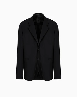 Emporio Armani - Tropical light wool canvas blazer a two-piece effect, Man, Black, Size:
