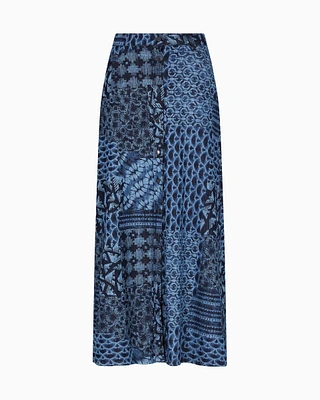 Emporio Armani - Cotton denim skirt with all-over print, Woman, Blue, Size: