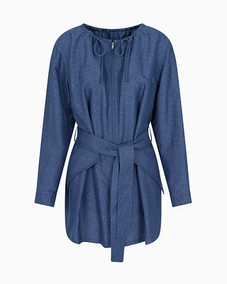 Emporio Armani - Mouliné viscose belted jacket, Woman, Blue, Size: