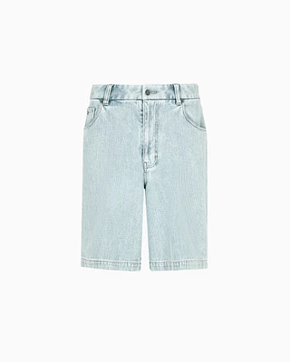 Emporio Armani - Five-pocket denim-effect dobby fabric Bermuda shorts, Man, Blue, Size:
