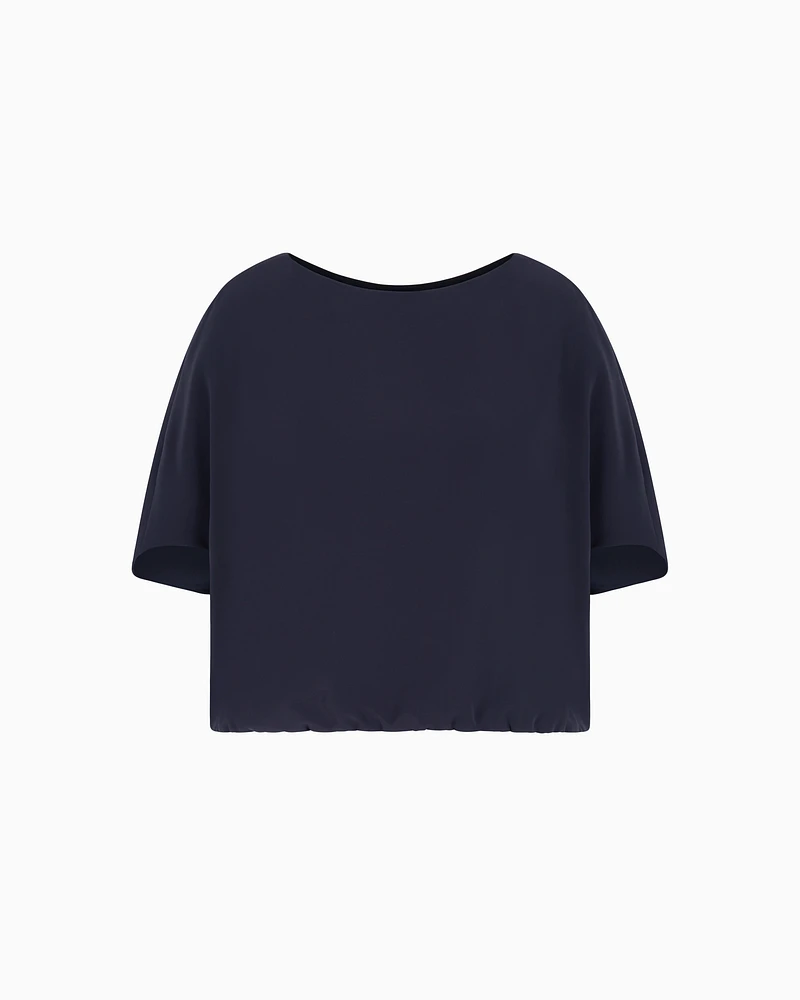 Emporio Armani - Technical cady blouse with gathered hem, Woman, Navy Blue, Size: