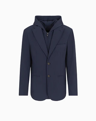 Emporio Armani - Canneté stretch nylon blazer with detachable inner panel and hood, Man, Navy Blue, Size: